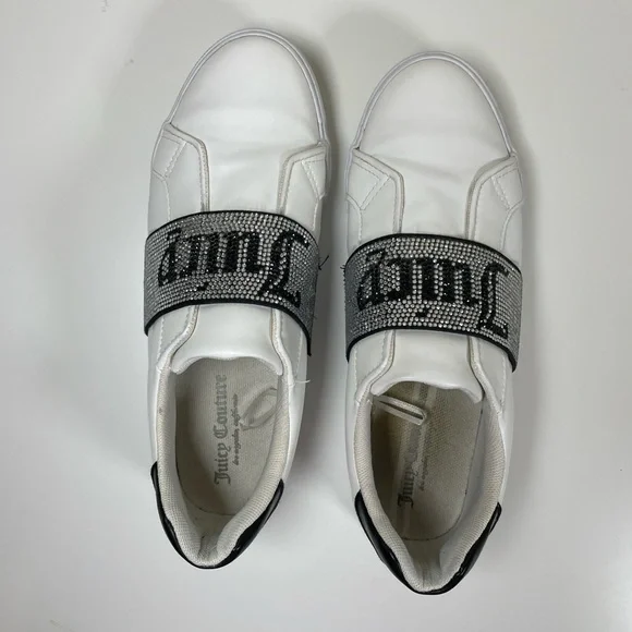 JUICY‎ COUTURE Women’s 9.5 Cosmik White & Black Embellished Slip On Shoes Bling - Picture 5 of 8